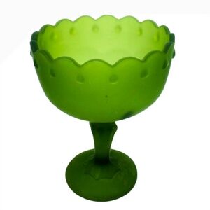 INDIANA MILK GLASS- VINTAGE FROSTED GREEN COMPOTE PEDESTAL BOWL/VASE/PLANTER